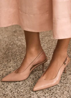 Lya Neutral Leather Sling Back Heels