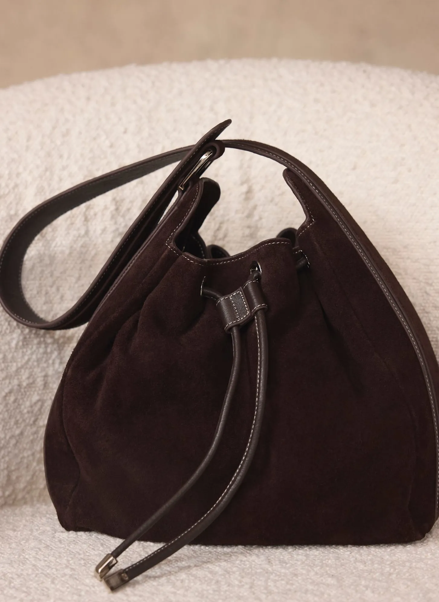 Mabel Brown Suede Bucket Bag