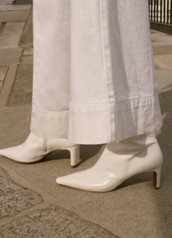 Macy White Leather Ankle Boots