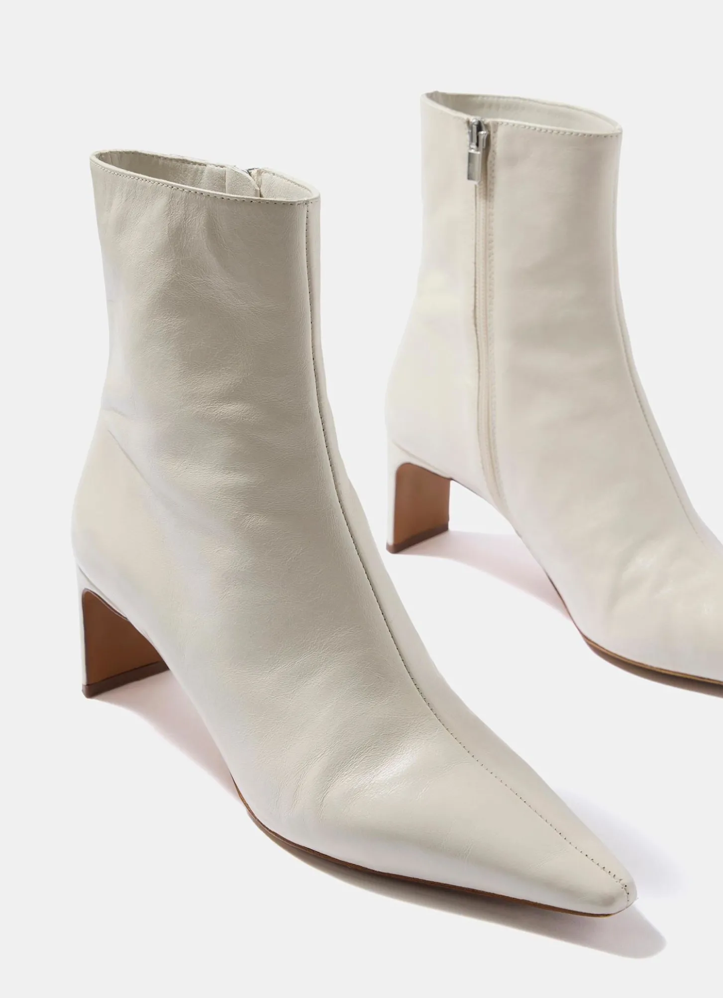 Macy White Leather Ankle Boots