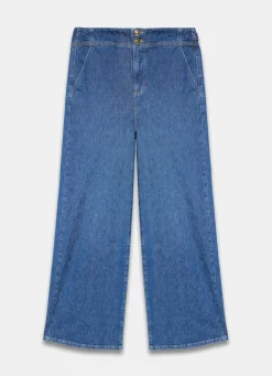 Mid Indigo Buckle Detail Wide Jeans