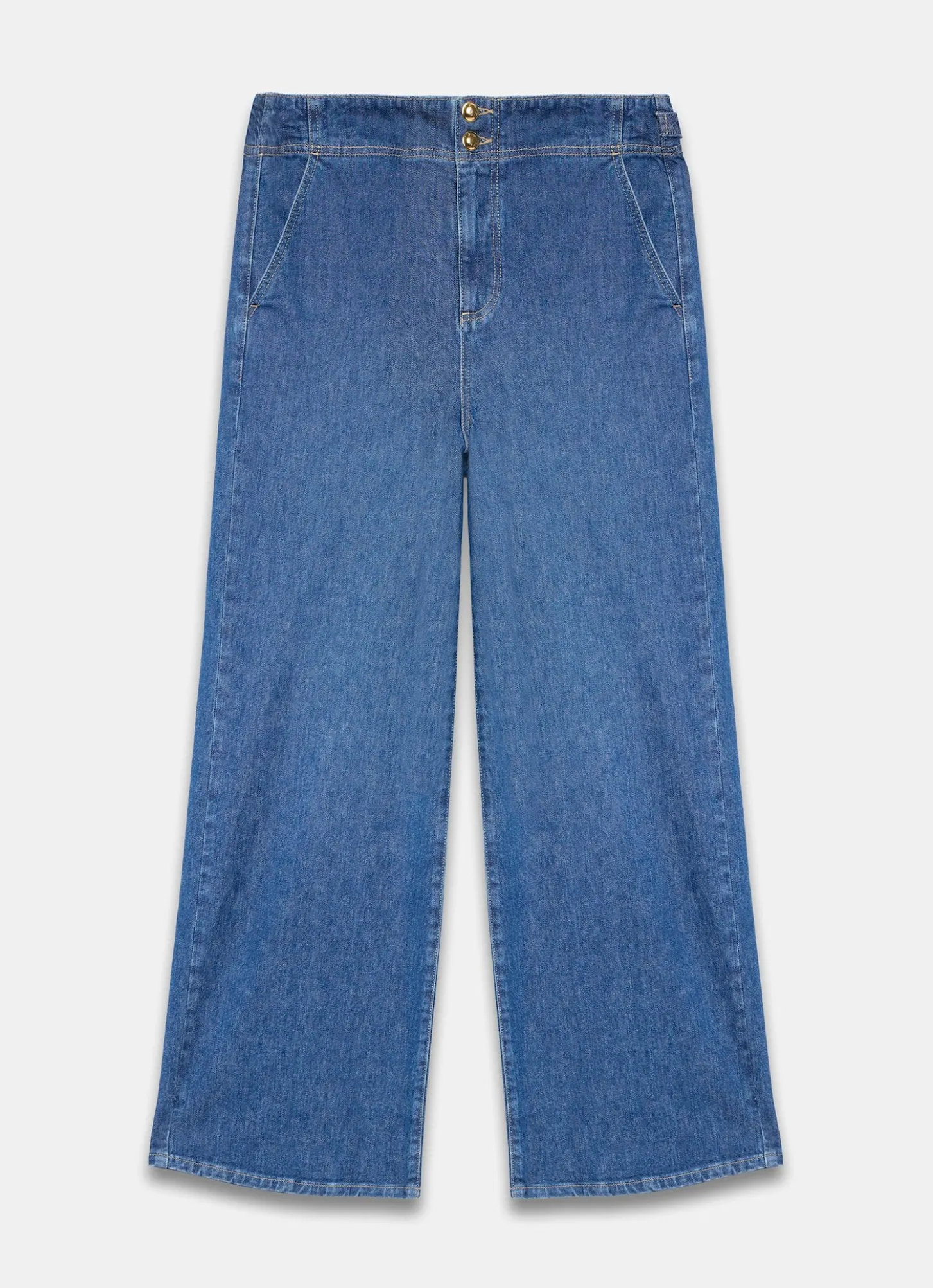 Mid Indigo Buckle Detail Wide Jeans