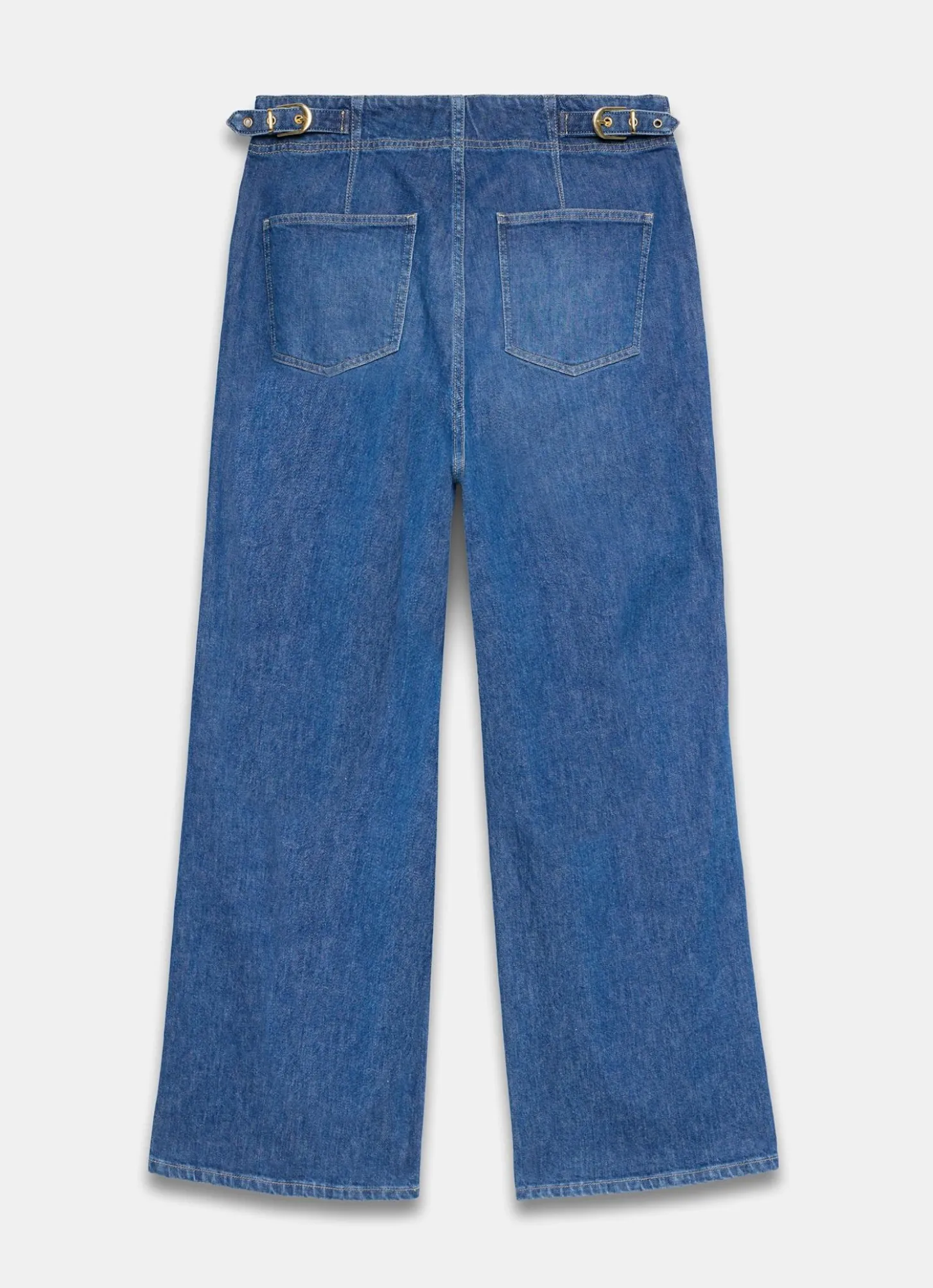 Mid Indigo Buckle Detail Wide Jeans