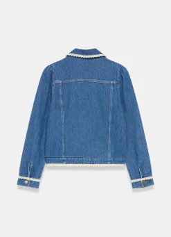 Mid Indigo Crochet Trim Denim Jacket