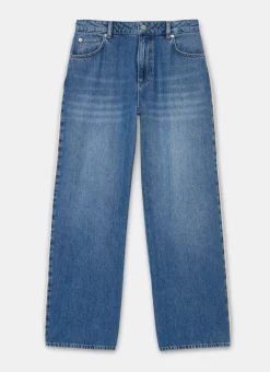 Mid Indigo Crochet Trim Straight Jeans