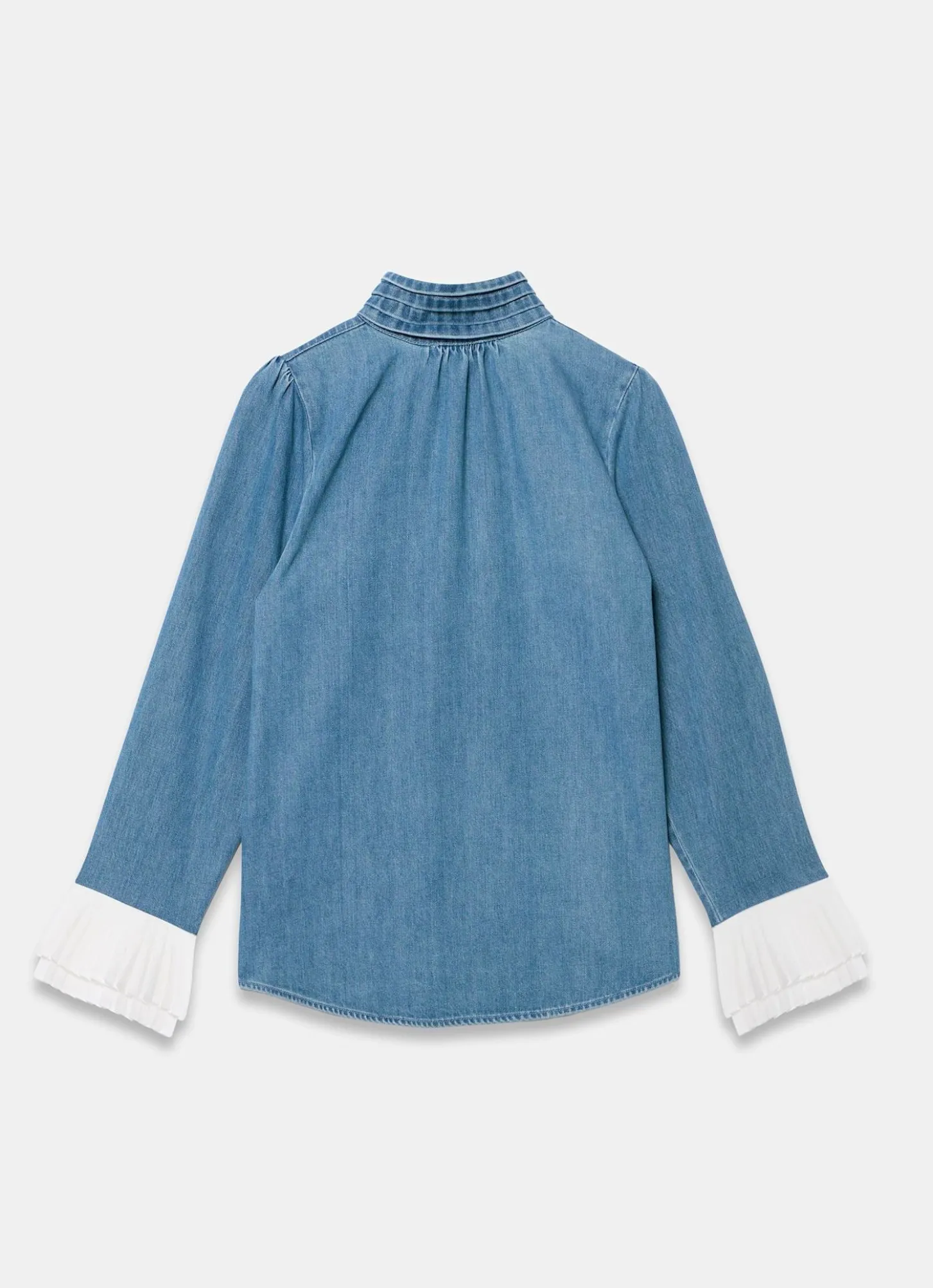 Mid Indigo Denim Contrast Cuff Blouse