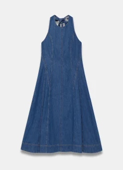 Mid Indigo Denim Halter Midi Dress