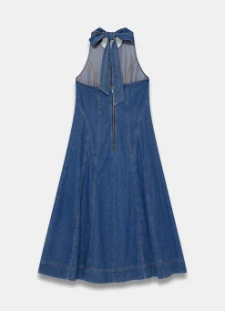 Mid Indigo Denim Halter Midi Dress