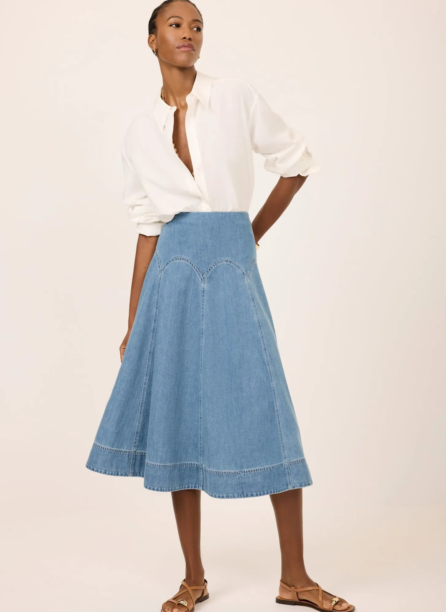 Mid Indigo Denim Midi Skirt