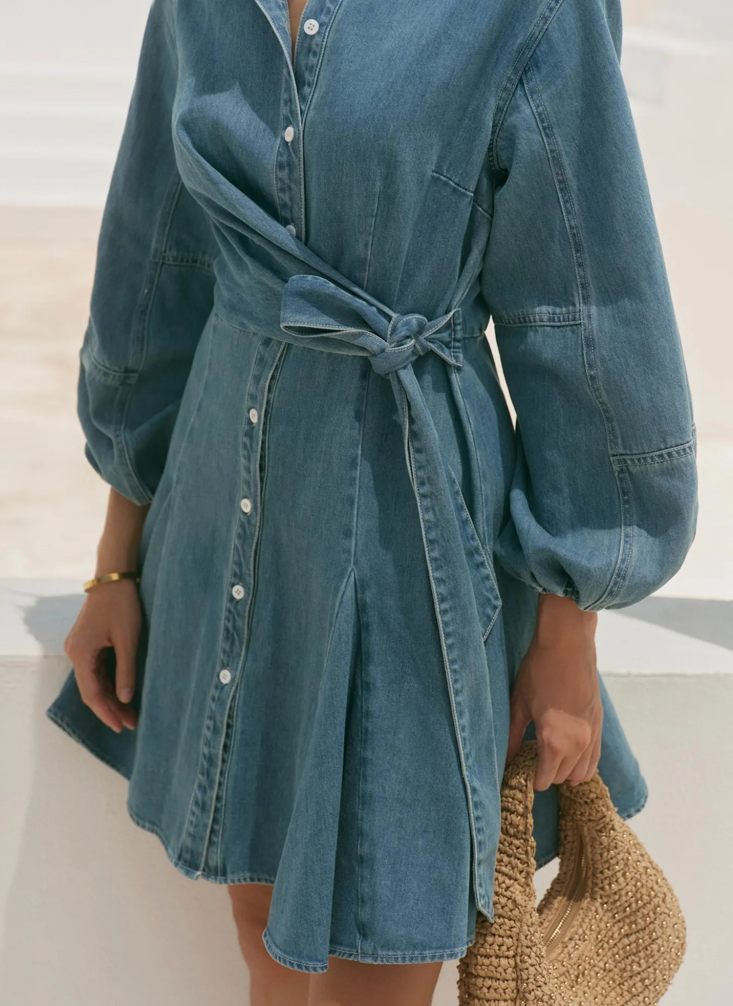 Mid Indigo Denim Mini Shirt Dress