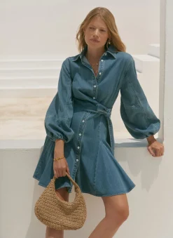 Mid Indigo Denim Mini Shirt Dress