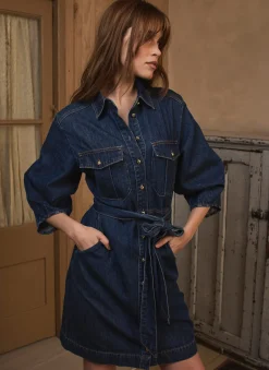 Mid Indigo Denim Mini Shirt Dress