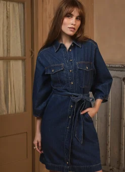 Mid Indigo Denim Mini Shirt Dress