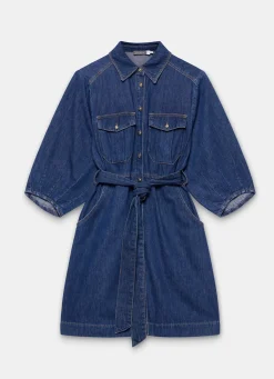 Mid Indigo Denim Mini Shirt Dress