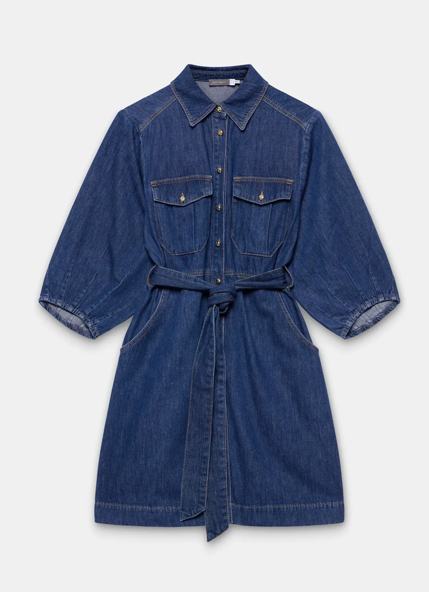 Mid Indigo Denim Mini Shirt Dress