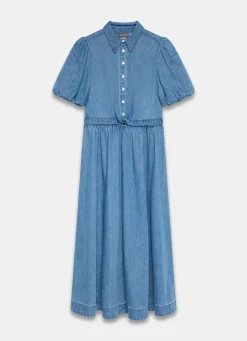 Mid Indigo Denim Twist Midi Dress