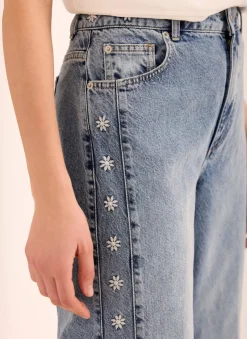 Mid Indigo Floral Embroidered Tapered Jeans