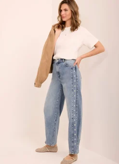 Mid Indigo Floral Embroidered Tapered Jeans