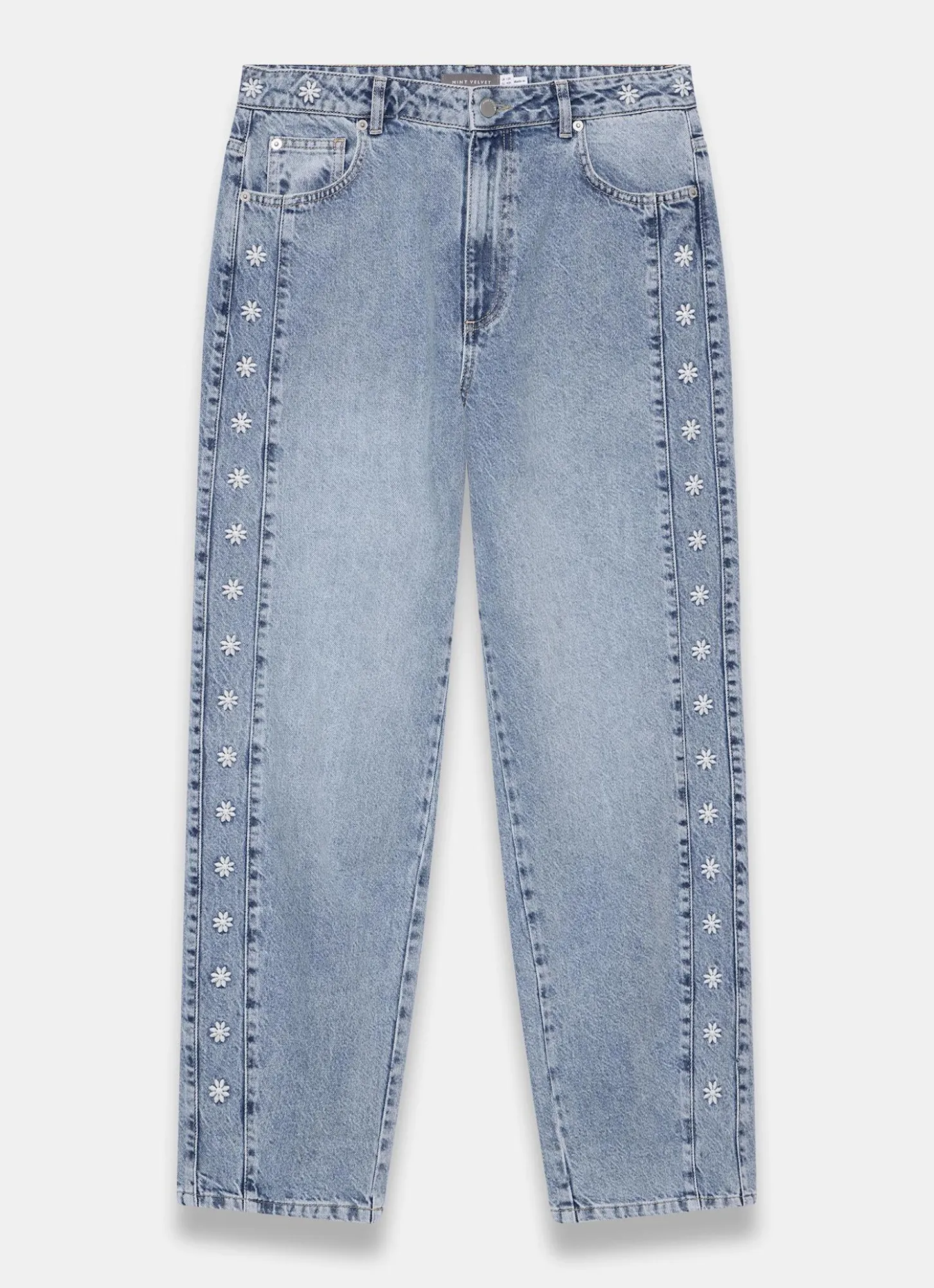 Mid Indigo Floral Embroidered Tapered Jeans