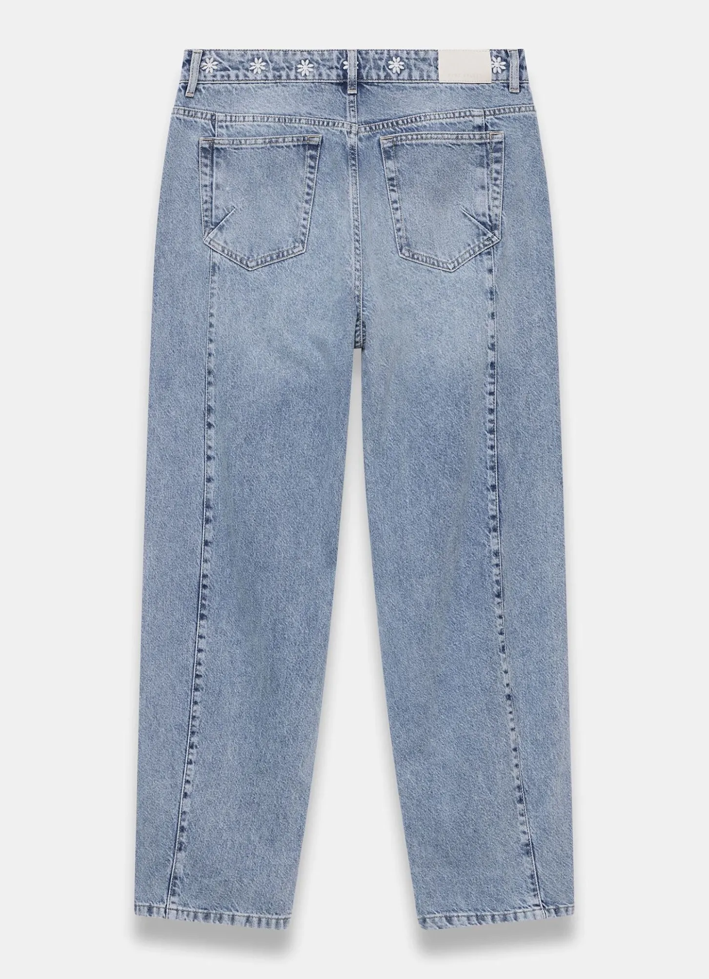 Mid Indigo Floral Embroidered Tapered Jeans