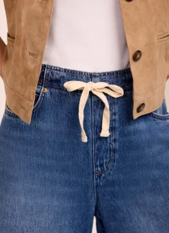Mid Indigo Tie Waist Wide Leg Jeans