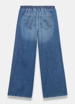 Mid Indigo Tie Waist Wide Leg Jeans