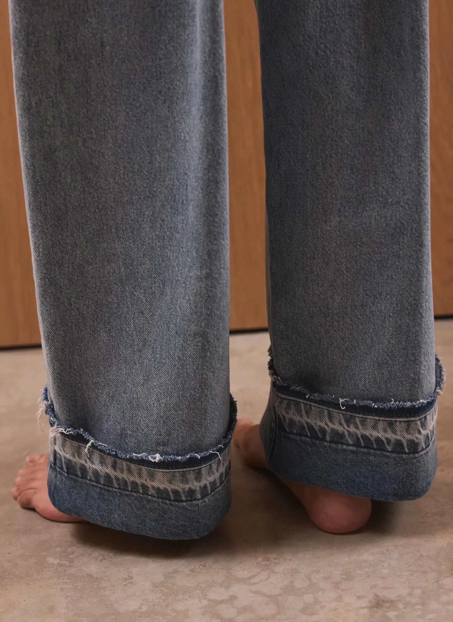 Mid Indigo Turn Up Wide Jeans