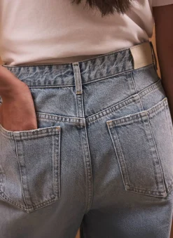 Mid Indigo Turn Up Wide Jeans