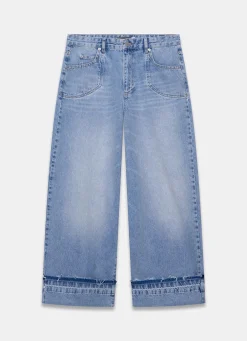 Mid Indigo Turn Up Wide Jeans