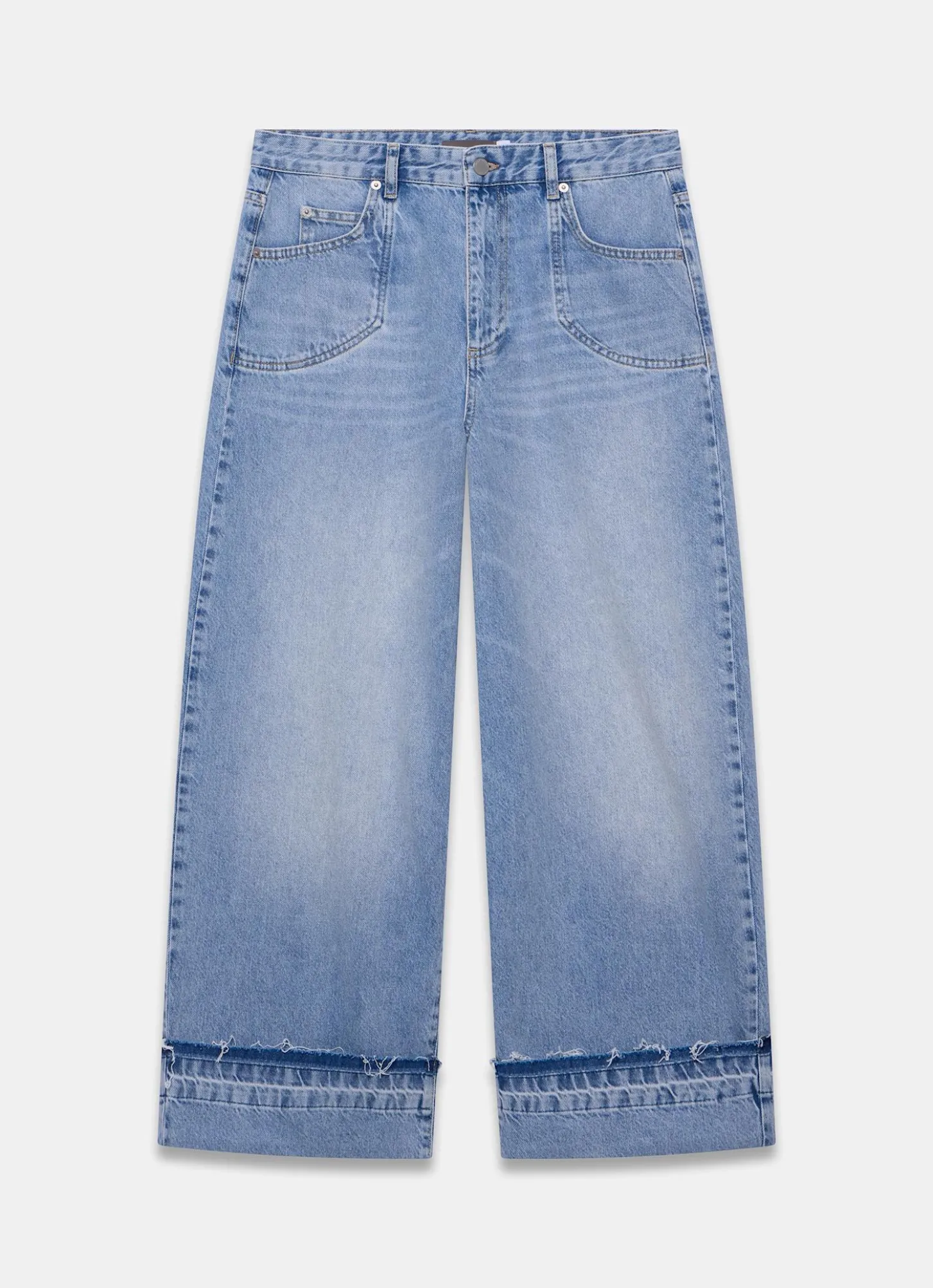 Mid Indigo Turn Up Wide Jeans