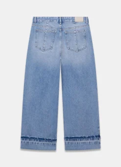 Mid Indigo Turn Up Wide Jeans