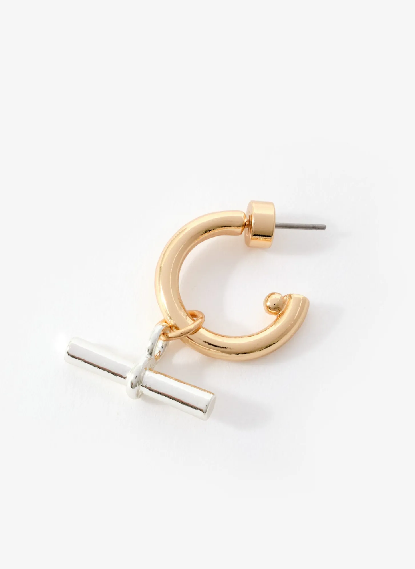 Mixed Metal T-Bar Hoop Earrings