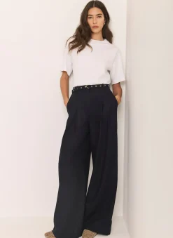 Navy Belt Wide Leg Trouser