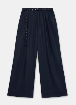 Navy Belt Wide Leg Trouser