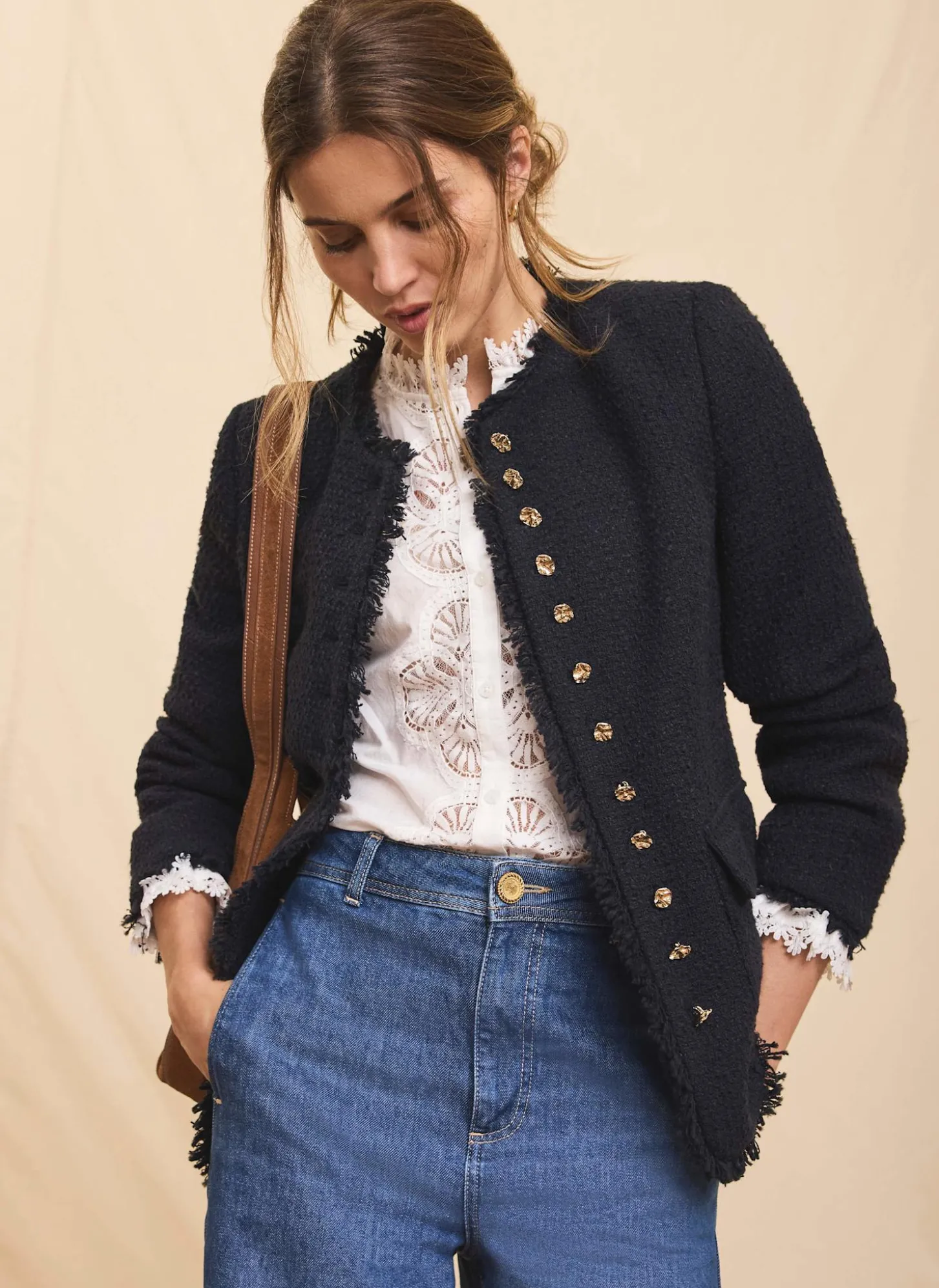 Navy Boucle Tweed Jacket