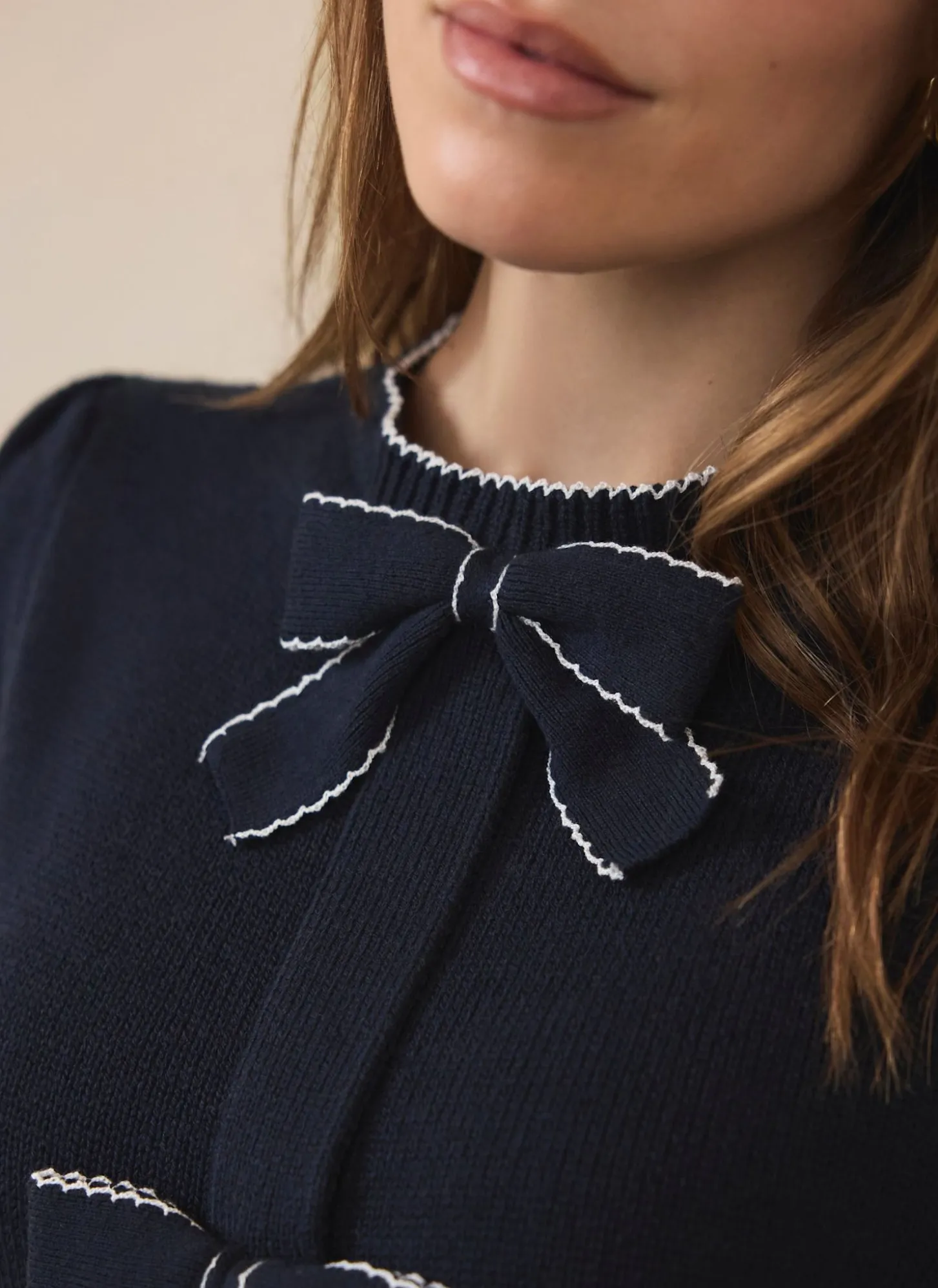 Navy Bow Detail Knit Top