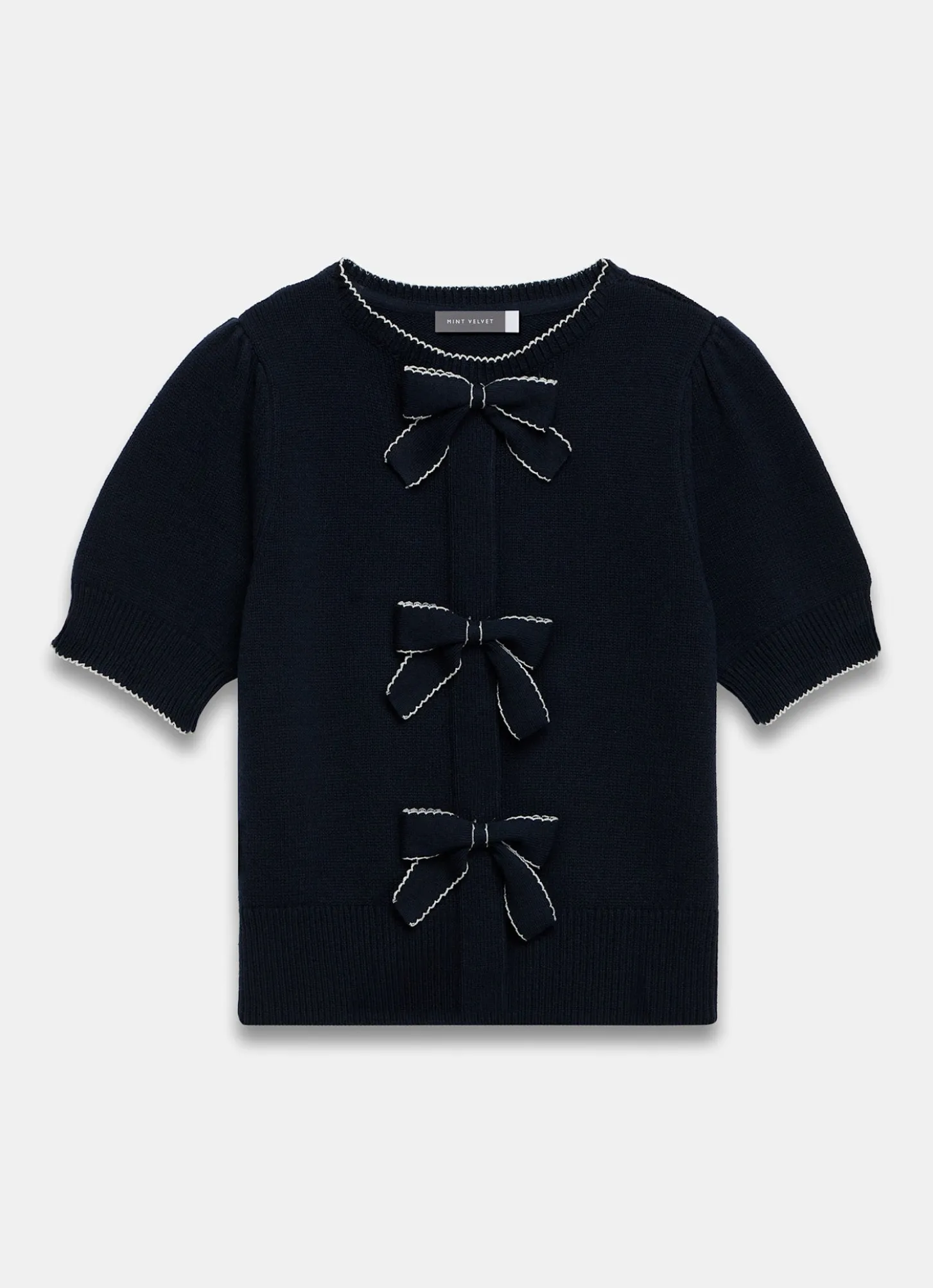 Navy Bow Detail Knit Top