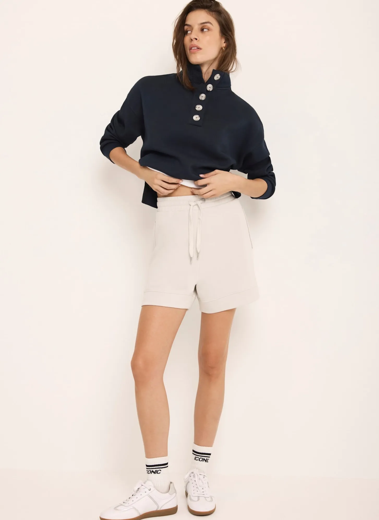 Navy Button Detail Sweatshirt