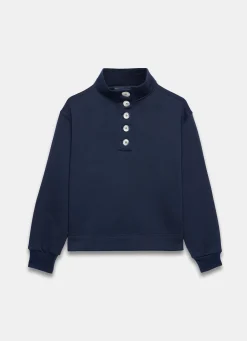 Navy Button Detail Sweatshirt