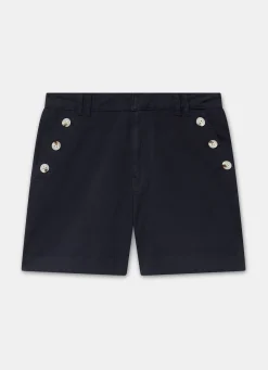 Navy Button Front Chino Shorts