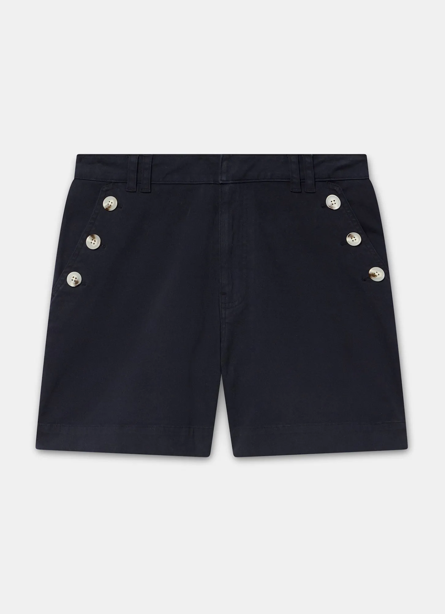 Navy Button Front Chino Shorts