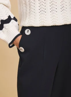 Navy Button Front Wide Trousers