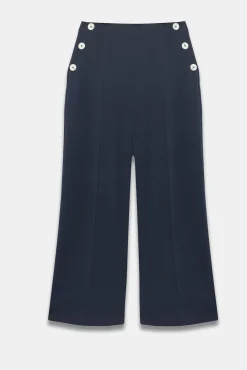 Navy Button Front Wide Trousers