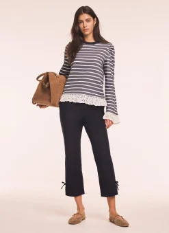 Navy Cotton Blend Capri Trousers