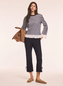 Navy Cotton Blend Capri Trousers