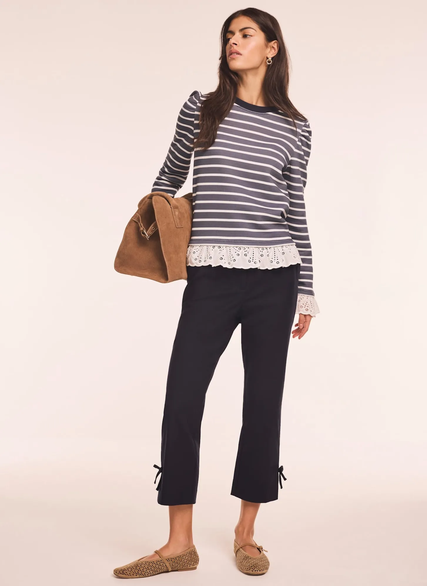 Navy Cotton Blend Capri Trousers