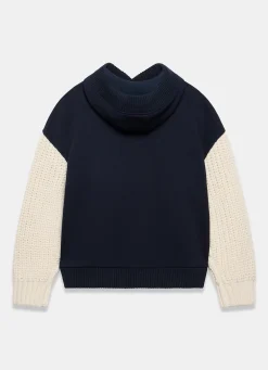 Navy Cotton Blend Contrast Sleeve Hoodie