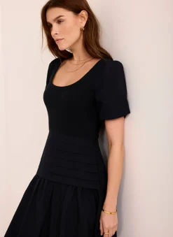 Navy Cotton Blend Maxi Dress