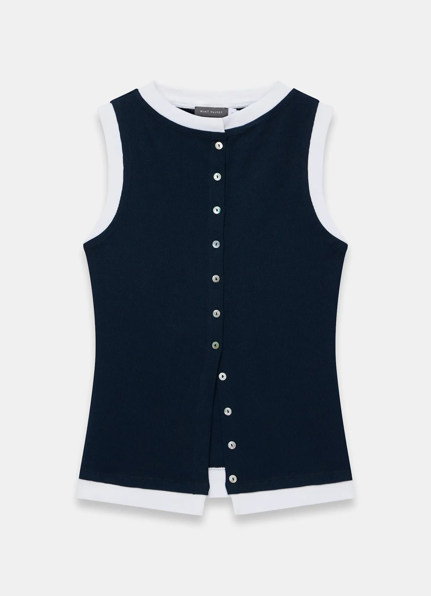 Navy Cotton Blend Sleeveless Top