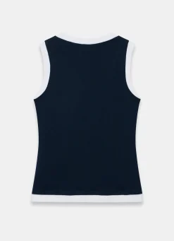 Navy Cotton Blend Sleeveless Top